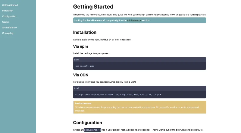 Documentation screenshot