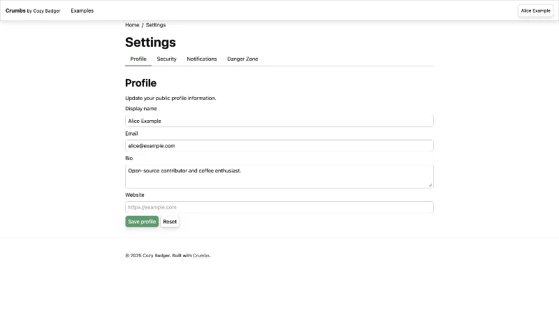 Settings Page screenshot